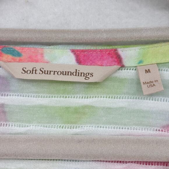 Soft Surroundings Blouse Top Size M Rainbow Floral Textured 3/4 Sleeve Stretch - Picture 3 of 11